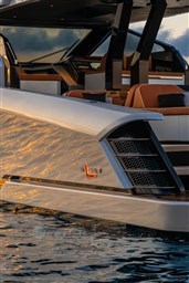 2024 Wider Wilder 60 yacht with sleek design and luxurious seating on water.