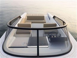 VanDutch 32 yacht, 2025 model, featuring sleek design and spacious seating on calm waters.