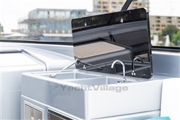 2024 VanDutch 40 yacht interior with modern sink and sleek design.