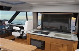Tiara 43LE galley with TV up