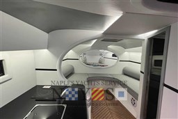 Modern interior of 2020 Albatro EVO 45 yacht with sleek design and comfortable seating.