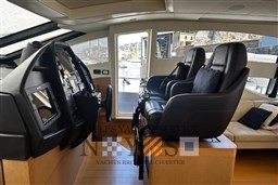 Interior cockpit of 2009 Pershing 72 yacht with leather seats and control panel.