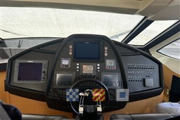 Cockpit of 2009 Pershing 72 yacht with advanced navigation controls and displays.